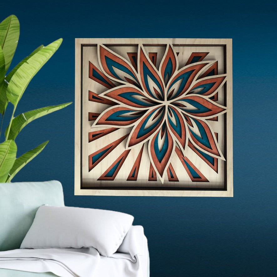 MIAGILASER Flower Multi-layer Wooden Wall Decor, Flower Color 3D Wood Wall Art, Maple Wood Mandala, Multi-layered Wall Art, Laser Cut Wall Art