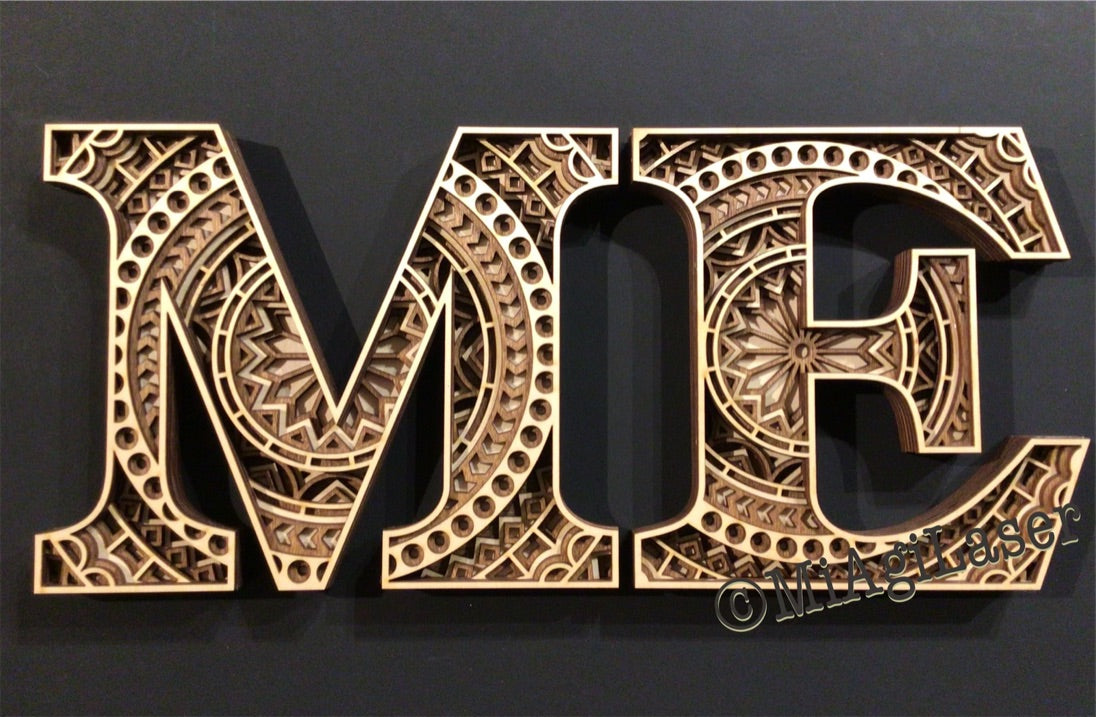 MIAGILASER Multi-layer Letter Wooden Wall Decor, 3D Wood Wall Art, Wood Letter, Multi-layered Wall Art, Laser Cut Wall Art