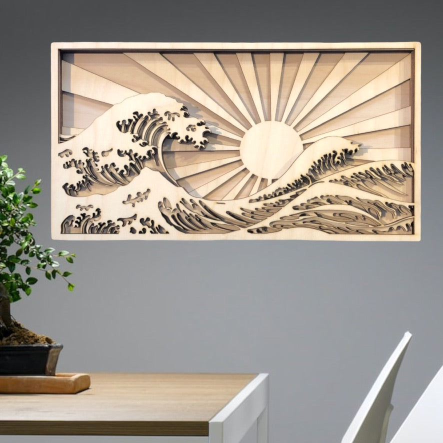 MIAGILASER Beach Sunrise Többrétegű Fa Faldekoráció, 3D Fa Falikép, Fa Mandala, Többrétegű Falikép, Lézerrel Vágott Falikép