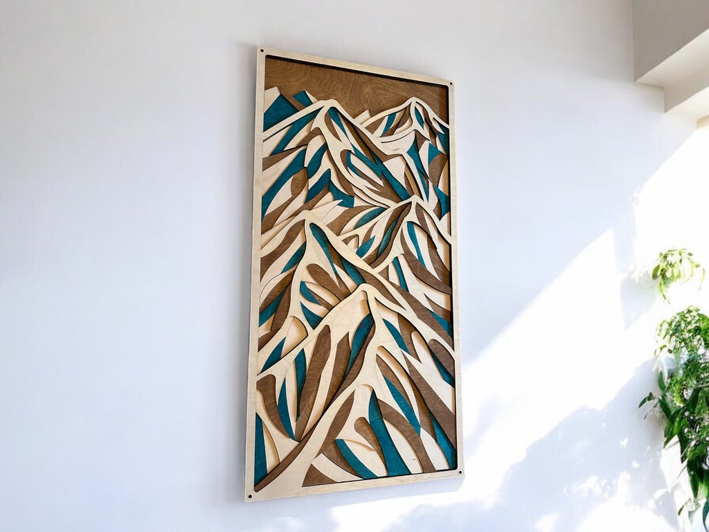 Décoration murale en bois multicouche MIAGILASER Montagnes, Art mural en bois 3D, Mandala en bois, Sommet, Art mural de montagne, Art mural découpé au laser