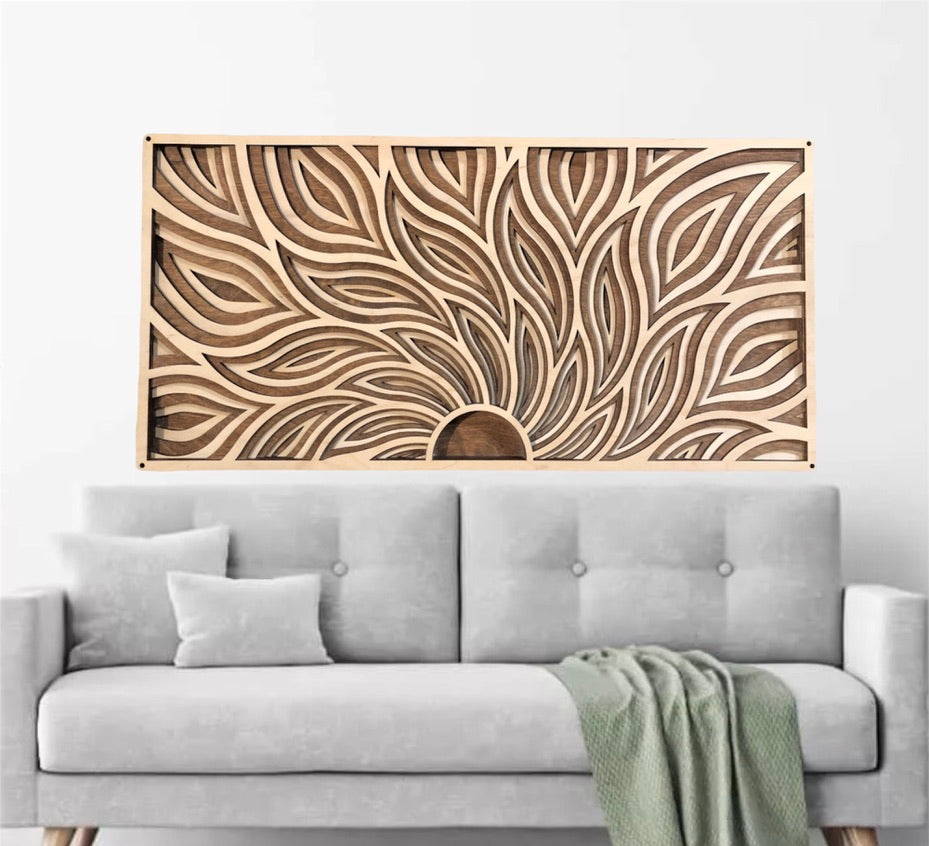 MIAGILASER Sunrise Multi-layer Wooden Stained Wall Decor, 3D Wood Wall Art, Wood Mandala, Multi-layered Wall Art, Laser Cut Wall Art