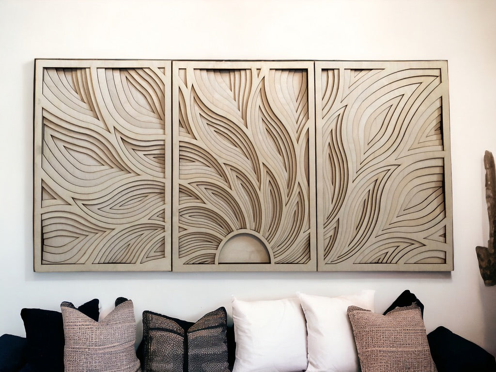 MIAGILASER 3 piece Sunrise Multilayer Birch Wood Wall Decor, Multilayer Wooden Wall Decor, 3D Wall Art, Wood Mandala, Wall Art, Laser Cut Wall Decor