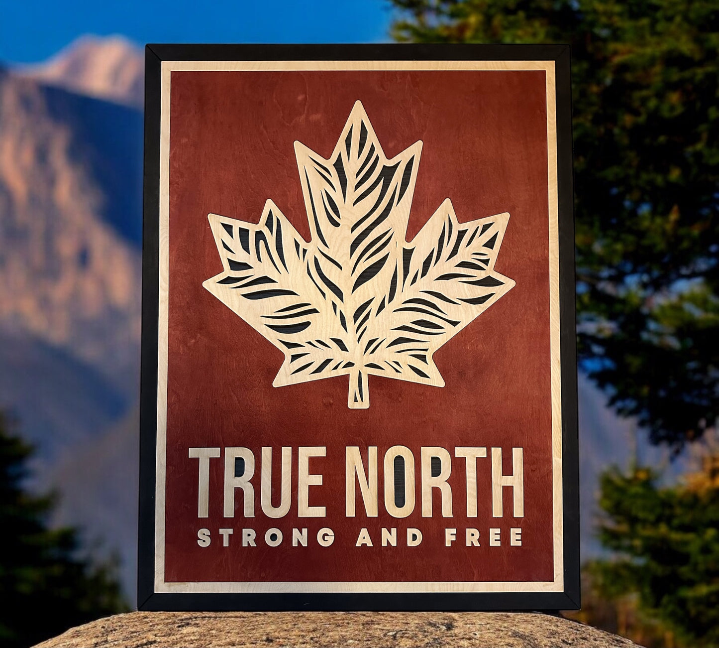 MIAGILASER True North Stonrg and Free Layered Wooden Wall Decor, 30"x20" Wood Wall Art, Canada Wood Decor, Layered Wall Art, Laser Cut Wall Art