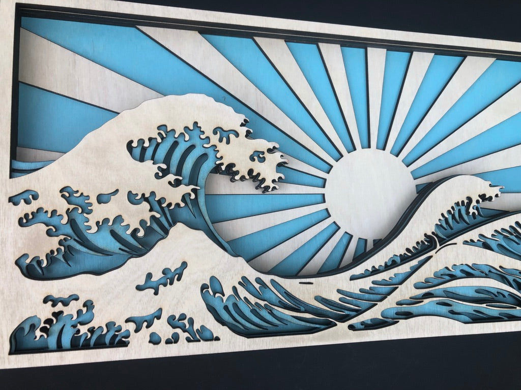 MIAGILASER Beach Sunrise Többrétegű Fa Faldekoráció, 3D Fa Falikép, Fa Mandala, Többrétegű Falikép, Lézerrel Vágott Falikép