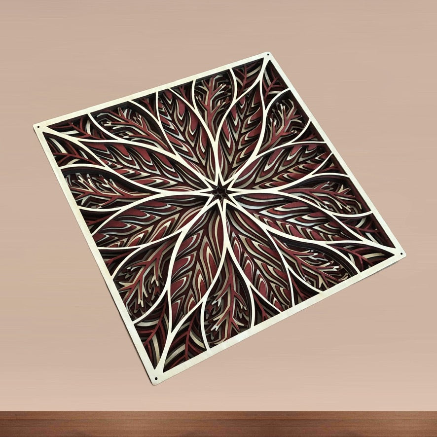 MIAGILASER Flower Multi-layer Wooden Wall Decor, Flower Burst Color 3D Wood Wall Art, Wood Mandala, Multi-layered Wall Art, Laser Cut Wall Art
