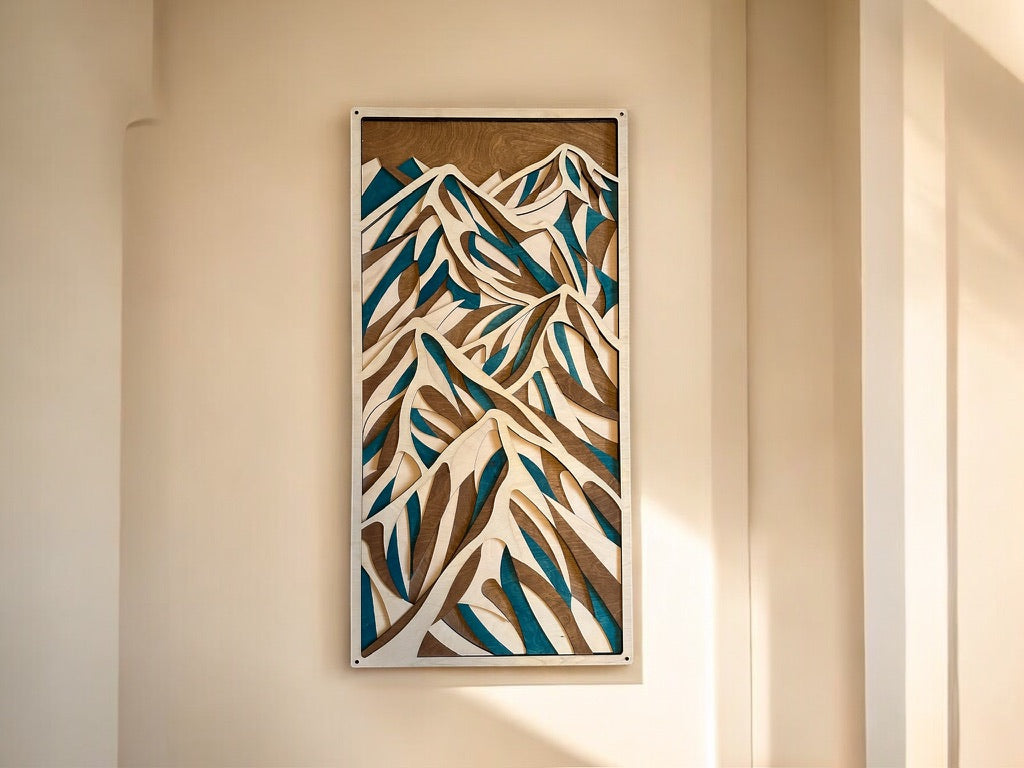 Décoration murale en bois multicouche MIAGILASER Montagnes, Art mural en bois 3D, Mandala en bois, Sommet, Art mural de montagne, Art mural découpé au laser