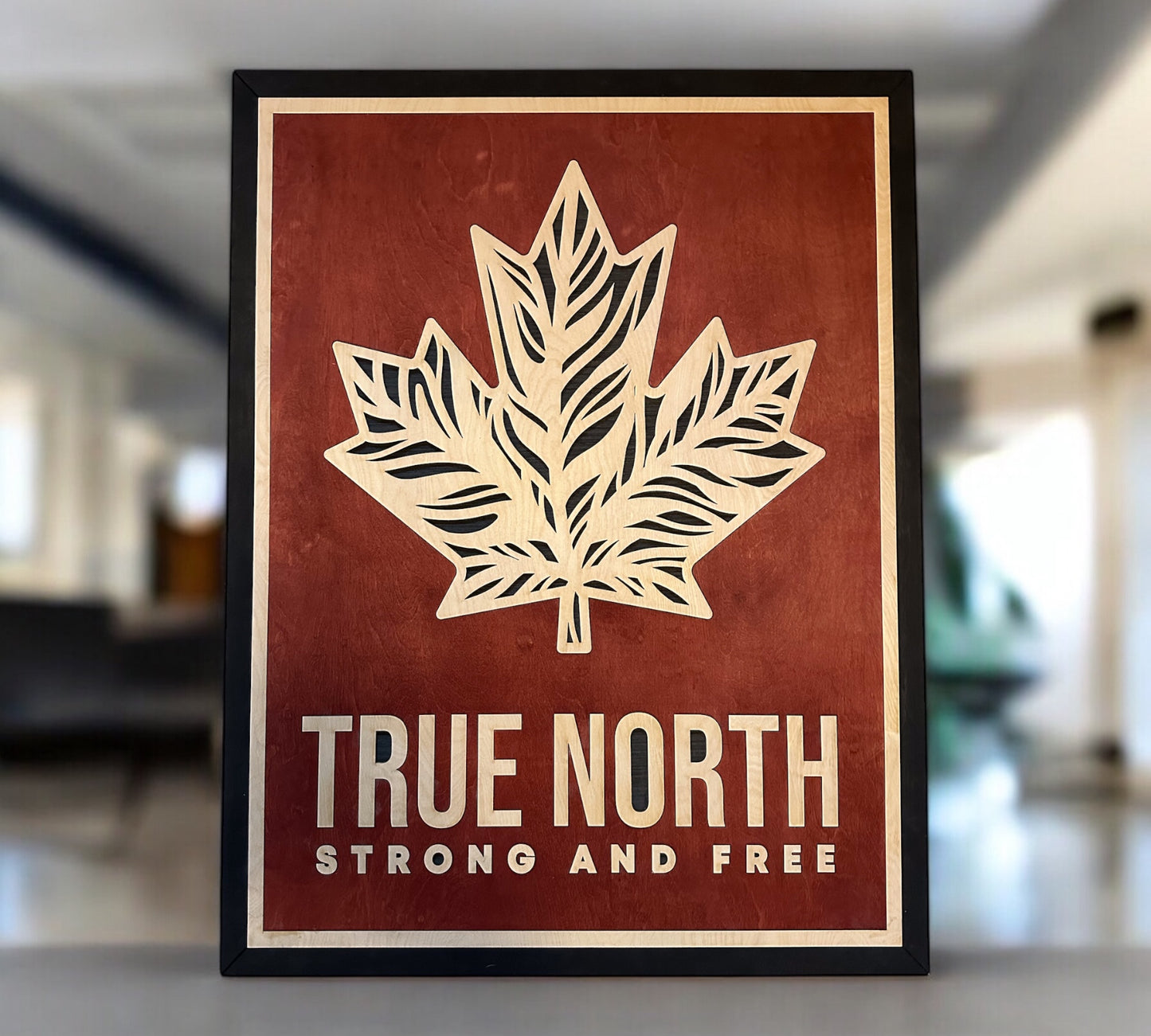 MIAGILASER True North Stonrg and Free Layered Wooden Wall Decor, 30"x20" Wood Wall Art, Canada Wood Decor, Layered Wall Art, Laser Cut Wall Art