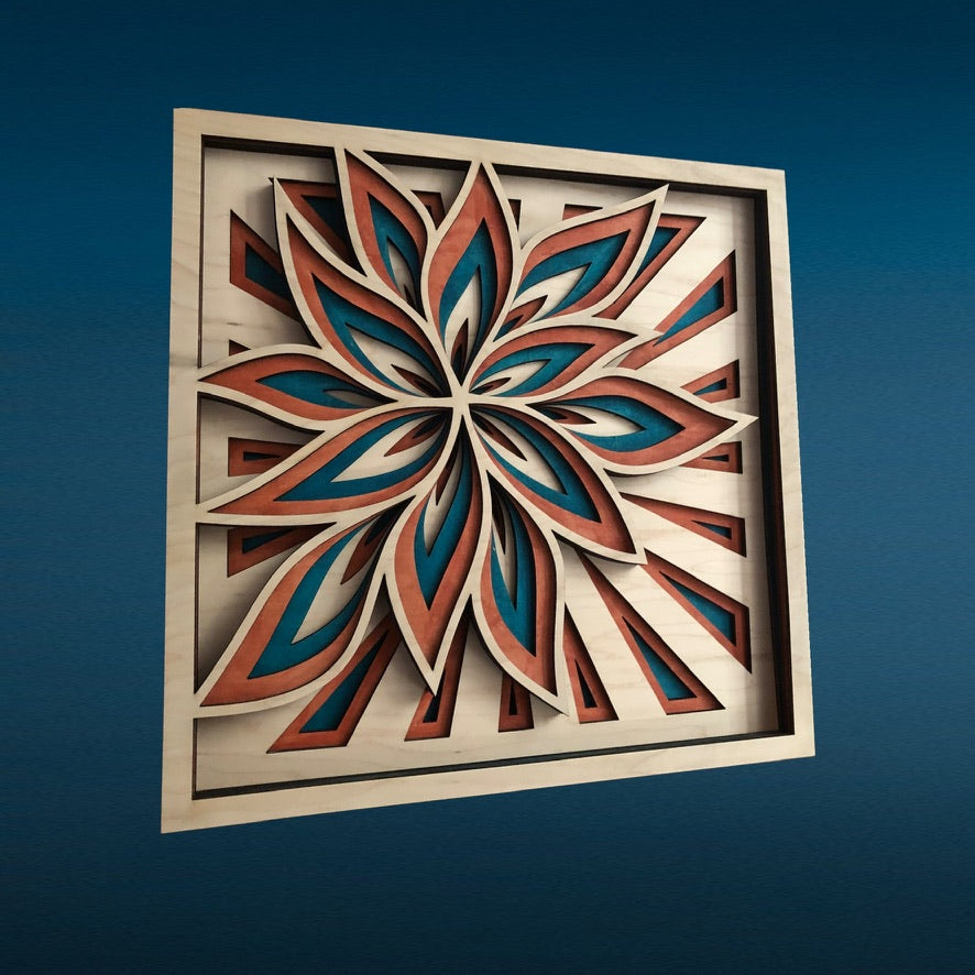 MIAGILASER Flower Multi-layer Wooden Wall Decor, Flower Color 3D Wood Wall Art, Maple Wood Mandala, Multi-layered Wall Art, Laser Cut Wall Art