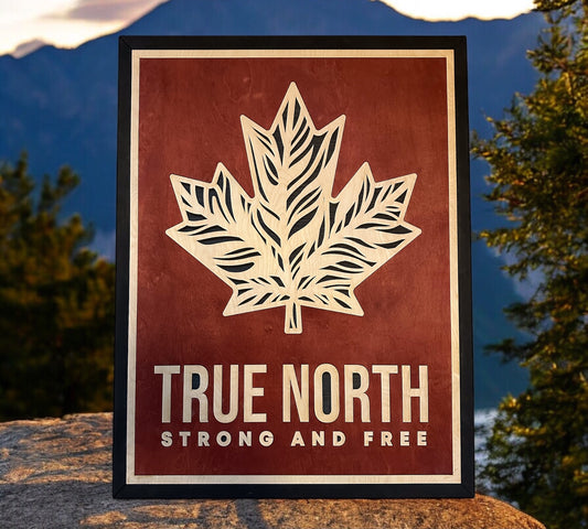 MIAGILASER True North Stonrg and Free Layered Wooden Wall Decor, 30"x20" Wood Wall Art, Canada Wood Decor, Layered Wall Art, Laser Cut Wall Art