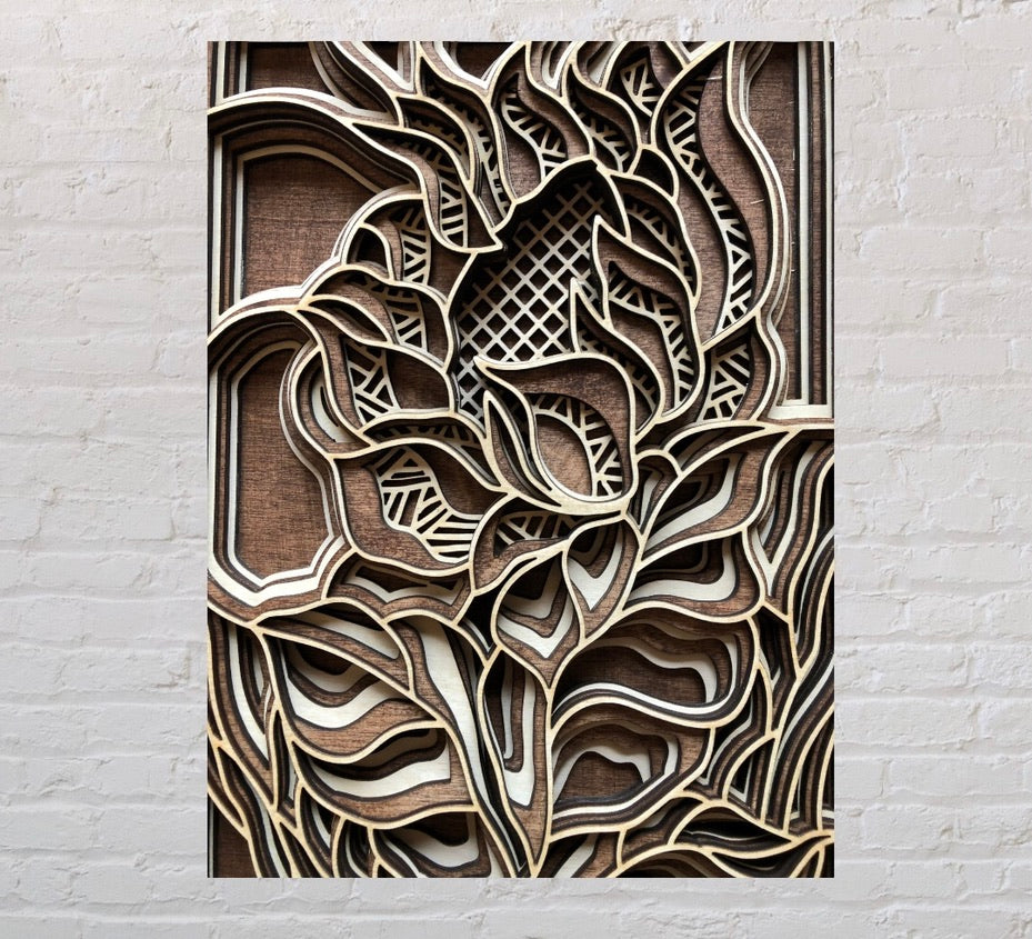 MIAGILASER Sunflower Multi-layer Wooden Wall Decor, 3D Wood Wall Art, Wood Mandala, Multi-layered Wall Art, Laser Cut Wall Art