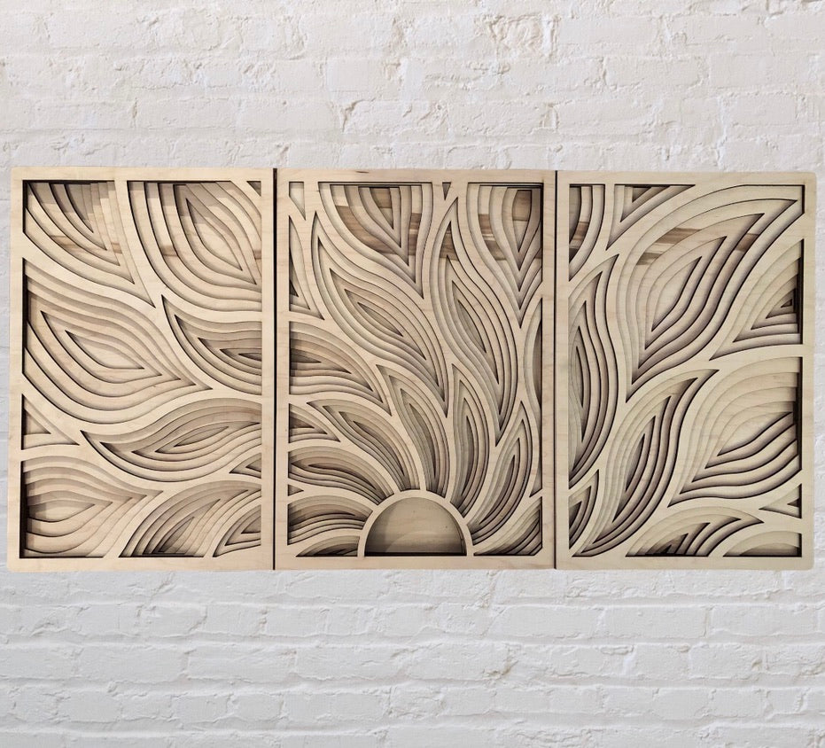 MIAGILASER 3 piece Sunrise Multi-layer Maple Wood Wall Decor, Wooden Decor, 3D Wall Art, Wood Mandala, Multi-layered Wall Art, Laser Cut Wall Decor