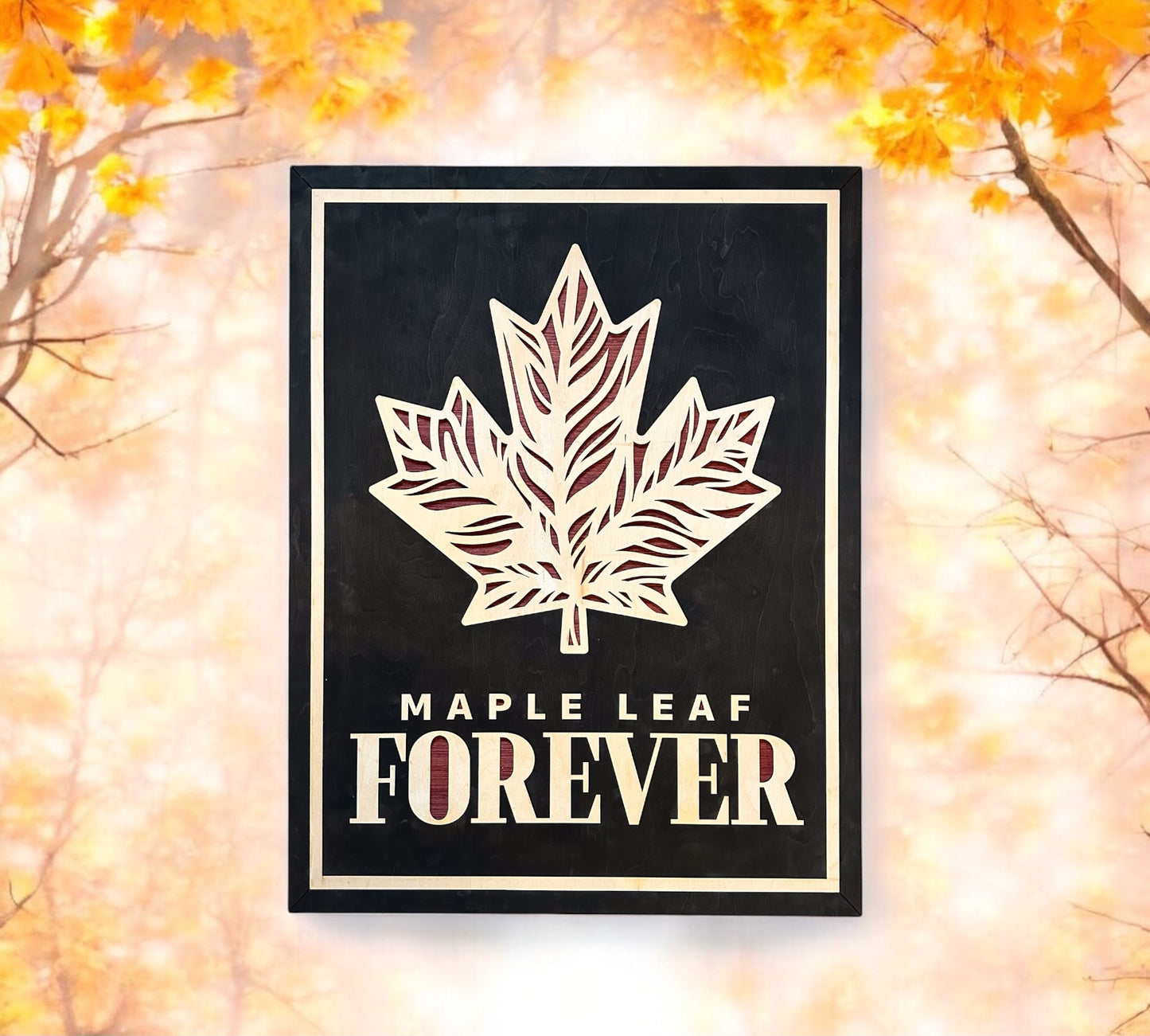 MIAGILASER Maple Leaf Forever Multi-layer Wooden Wall Decor, 30"x20" Wood Wall Art, Canada Wood Decor, Layered Wall Art, Laser Cut Wall Art