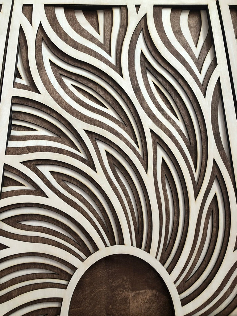 MIAGILASER 3 pièces Sunrise Décoration murale en bois multicouche, Décoration en bois, Art mural en bois 3D, Mandala en bois, Art mural, Décoration murale découpée au laser