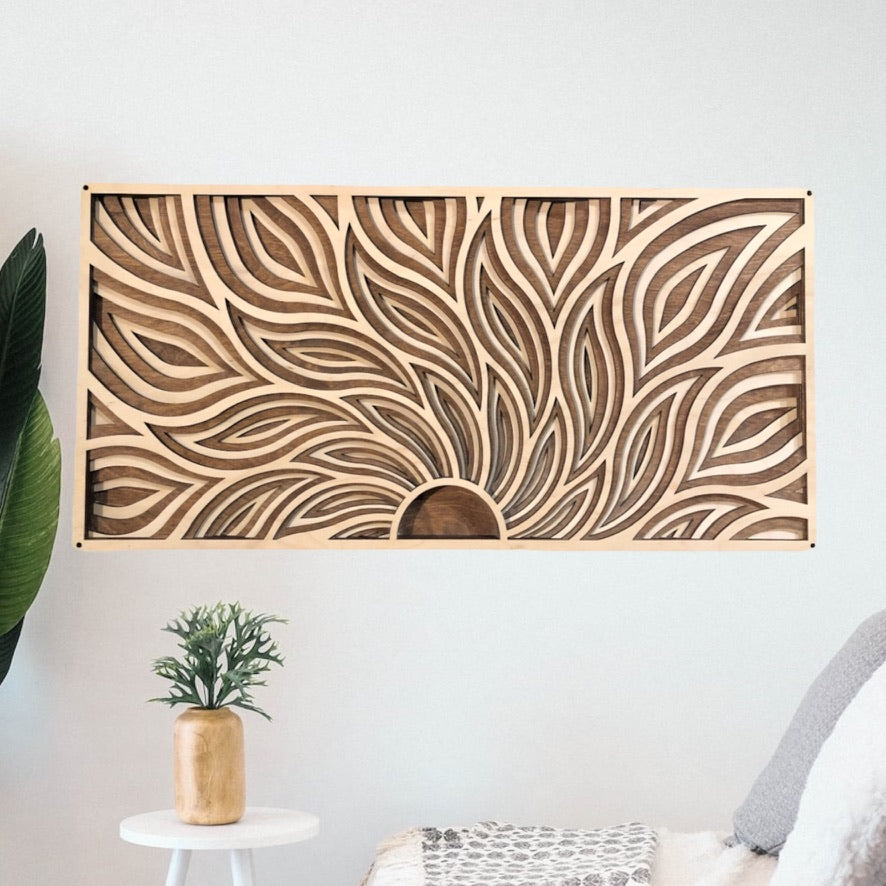 MIAGILASER Sunrise Multi-layer Wooden Stained Wall Decor, 3D Wood Wall Art, Wood Mandala, Multi-layered Wall Art, Laser Cut Wall Art