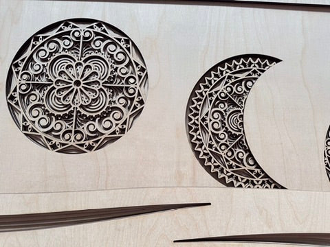 Décoration murale en bois multicouche MIAGILASER Phases de lune, Art mural en bois 3D Lune et Eau, Mandala en bois, Art multicouche, Art mural découpé au laser