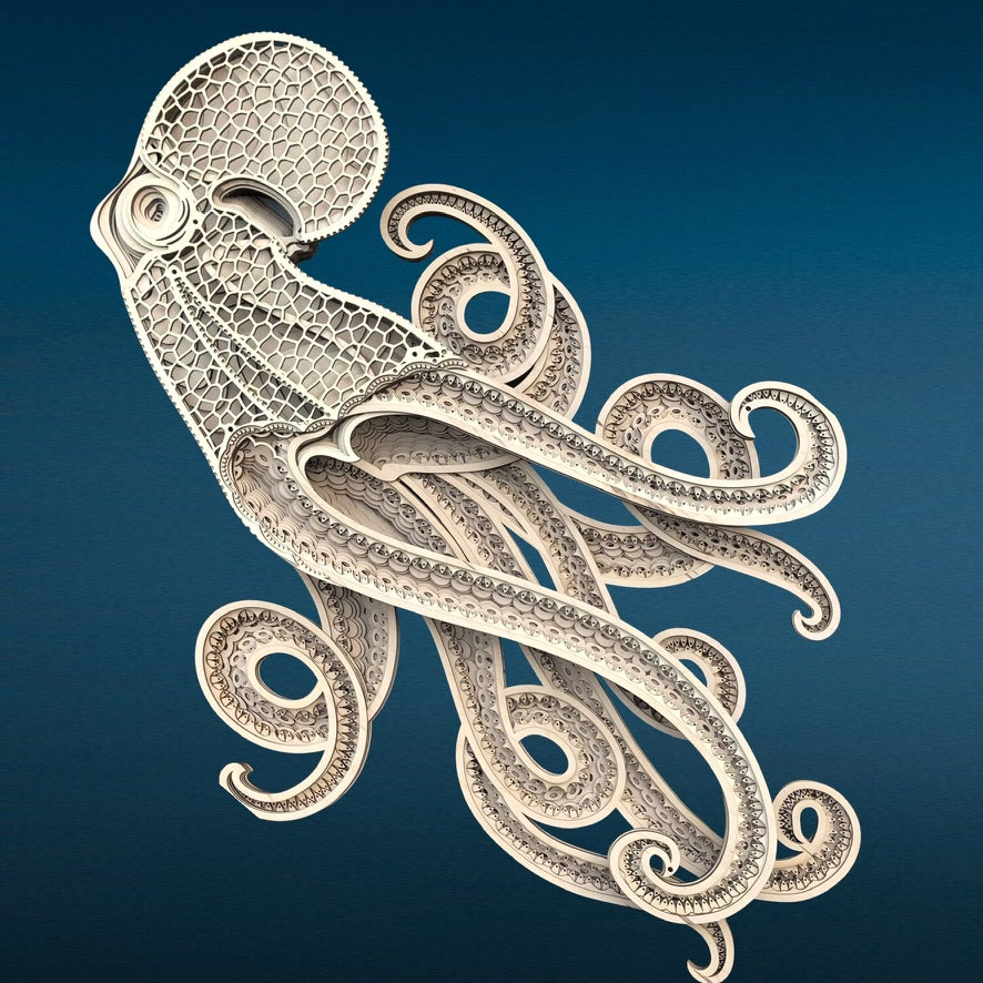 MIAGILASER Octopus Multi-layer Wooden Wall Decor, 3D Wood Wall Art, Wood Mandala, Multi-layered Wall Art, Laser Cut Wall Art