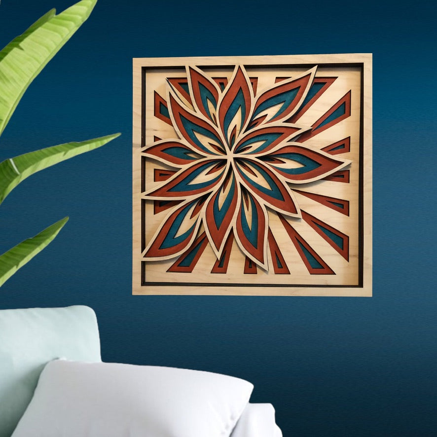 MIAGILASER Flower Multi-layer Wooden Wall Decor, Flower Color 3D Wood Wall Art, Maple Wood Mandala, Multi-layered Wall Art, Laser Cut Wall Art