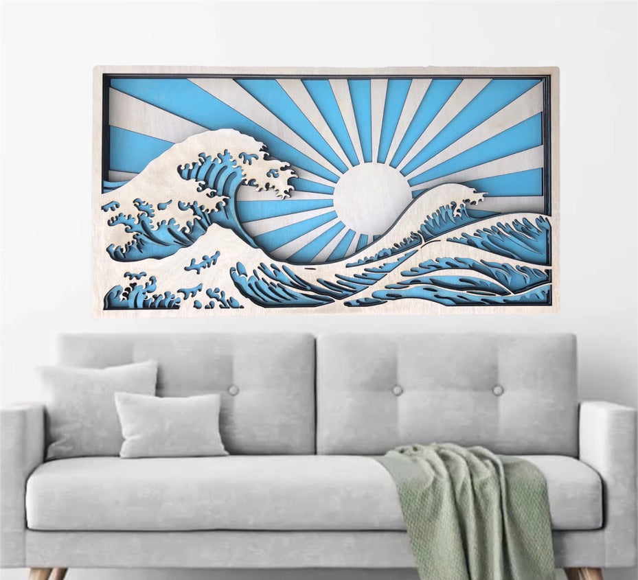 MIAGILASER Beach Sunrise Többrétegű Fa Faldekoráció, 3D Fa Falikép, Fa Mandala, Többrétegű Falikép, Lézerrel Vágott Falikép