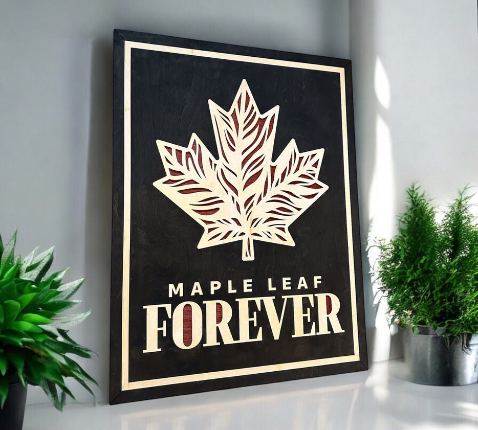 MIAGILASER Maple Leaf Forever Multi-layer Wooden Wall Decor, 30"x20" Wood Wall Art, Canada Wood Decor, Layered Wall Art, Laser Cut Wall Art