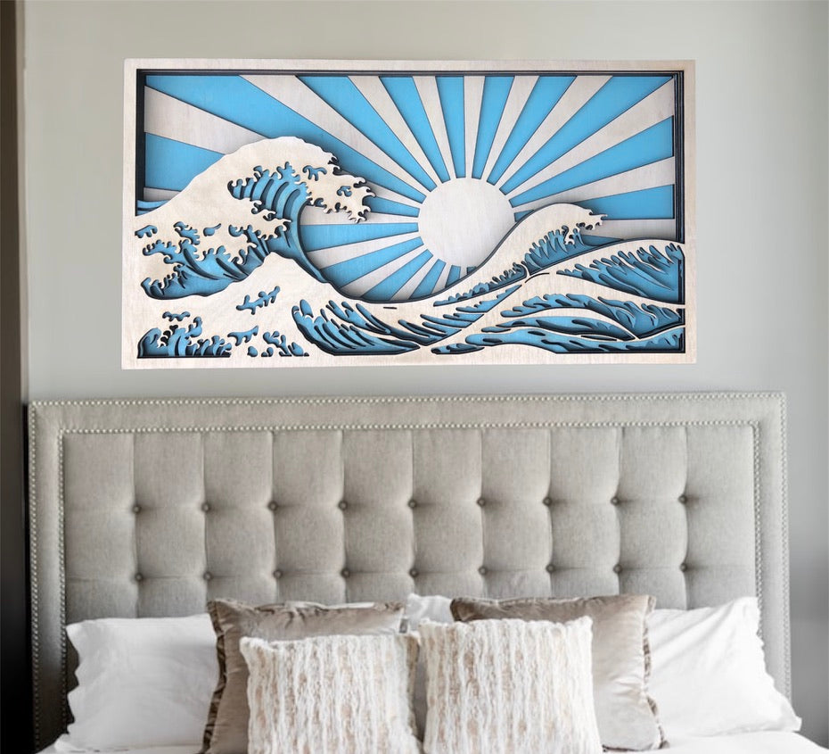 MIAGILASER Beach Sunrise Többrétegű Fa Faldekoráció, 3D Fa Falikép, Fa Mandala, Többrétegű Falikép, Lézerrel Vágott Falikép