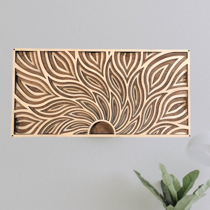MIAGILASER Sunrise Multi-layer Wooden Stained Wall Decor, 3D Wood Wall Art, Wood Mandala, Multi-layered Wall Art, Laser Cut Wall Art