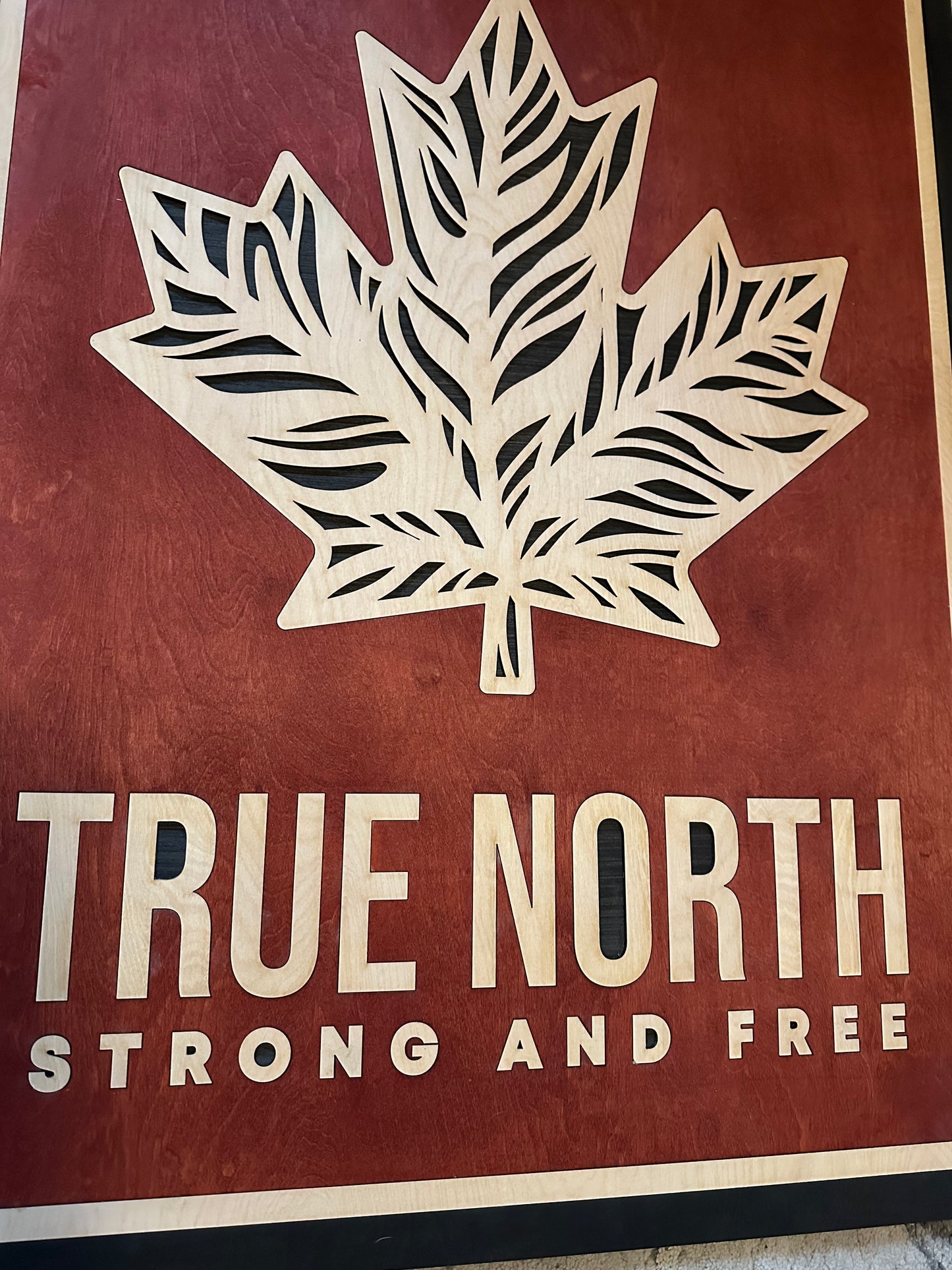 MIAGILASER True North Stonrg and Free Layered Wooden Wall Decor, 30"x20" Wood Wall Art, Canada Wood Decor, Layered Wall Art, Laser Cut Wall Art