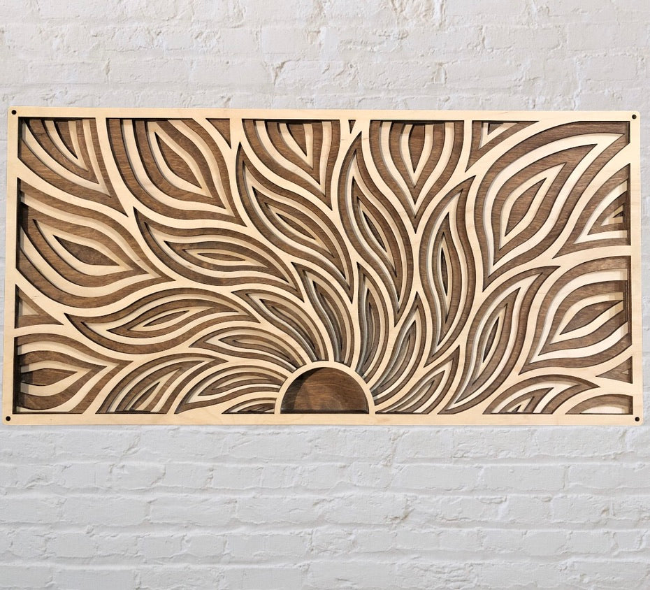 MIAGILASER Sunrise Multi-layer Wooden Stained Wall Decor, 3D Wood Wall Art, Wood Mandala, Multi-layered Wall Art, Laser Cut Wall Art