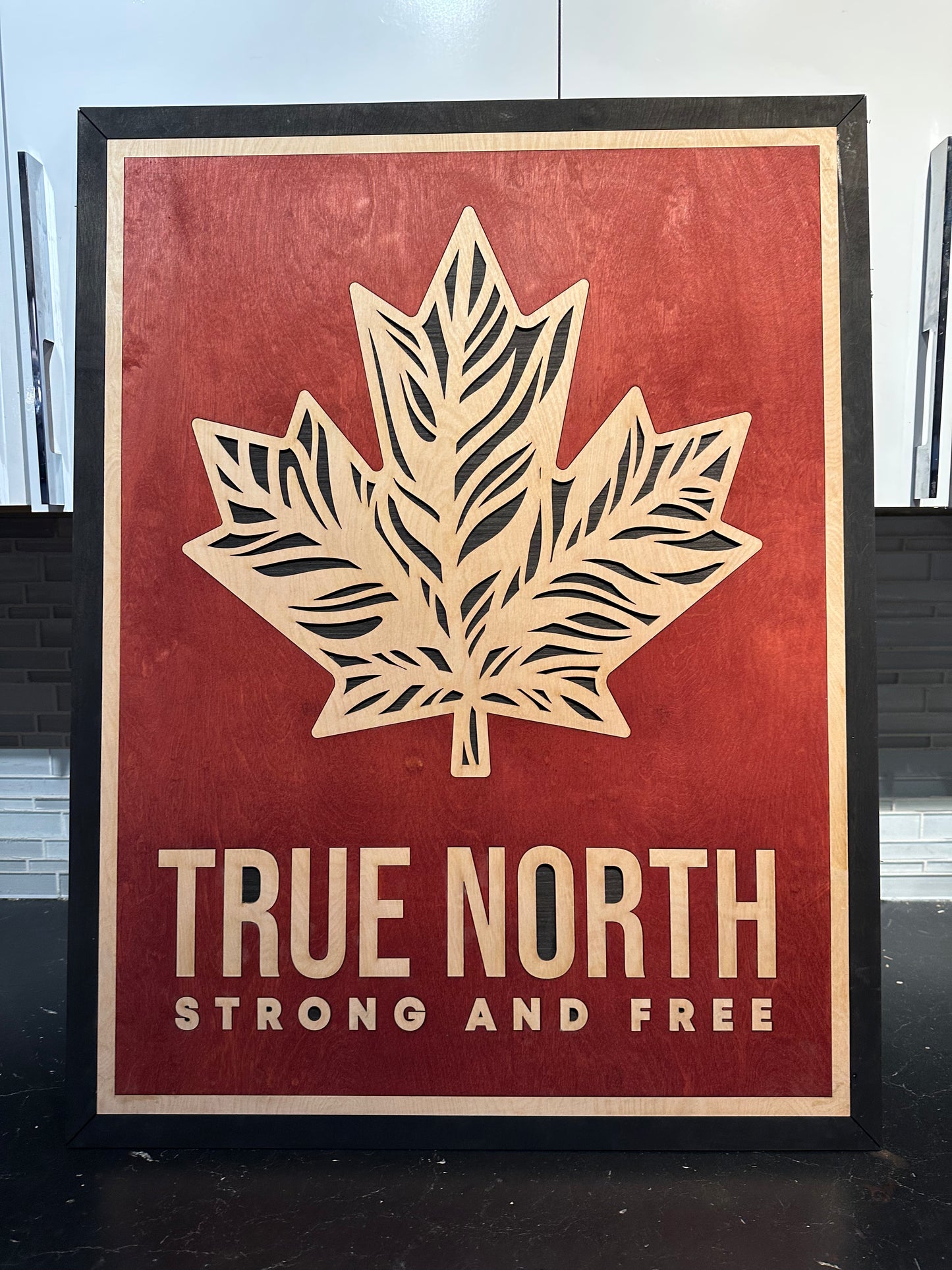 MIAGILASER True North Stonrg and Free Layered Wooden Wall Decor, 30"x20" Wood Wall Art, Canada Wood Decor, Layered Wall Art, Laser Cut Wall Art