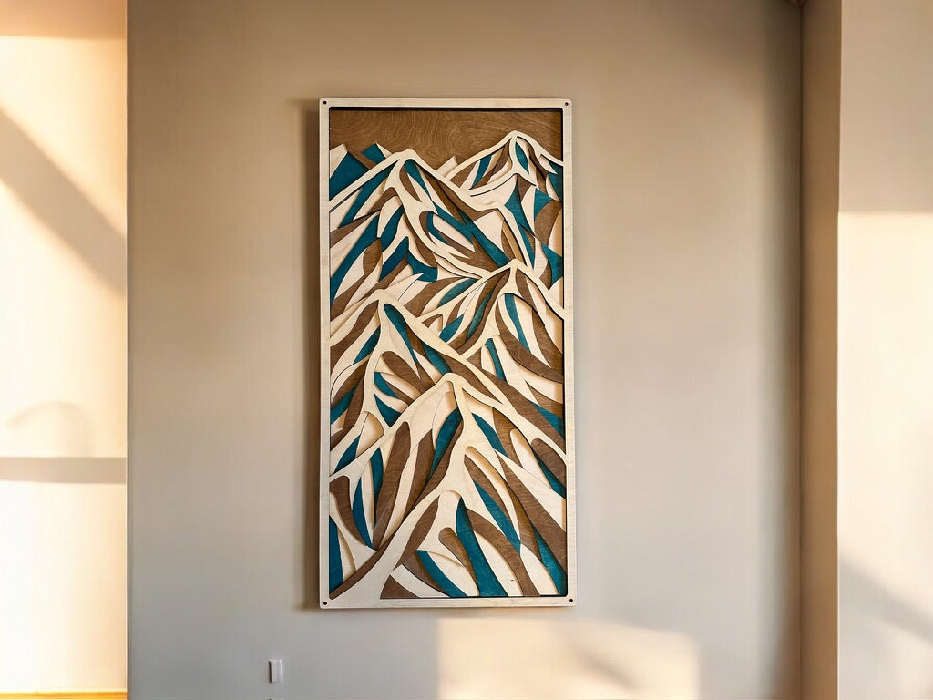 Décoration murale en bois multicouche MIAGILASER Montagnes, Art mural en bois 3D, Mandala en bois, Sommet, Art mural de montagne, Art mural découpé au laser