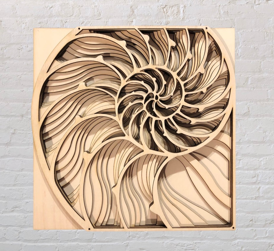 Décoration murale en bois multicouche MIAGILASER Nautilus Shell, Art mural en bois 3D, Mandala en bois, Art mural multicouche, Art mural découpé au laser