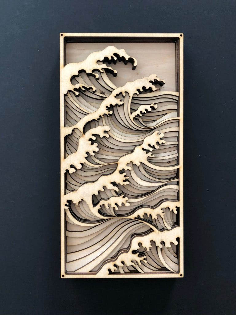 Décoration murale en bois multicouche MIAGILASER Ocean Wave, art mural en bois 3D, mandala en bois, art mural multicouche, art mural découpé au laser