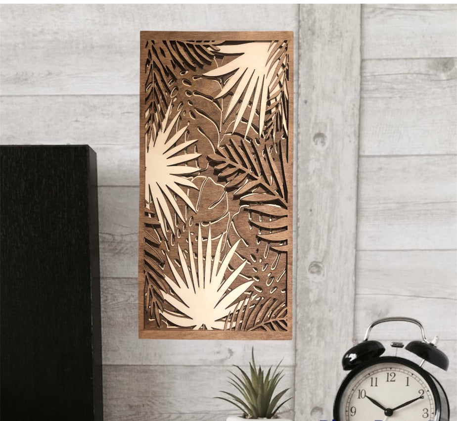 MIAGILASER Tropical Multi-layer Wooden Wall Decor, 3D Wood Wall Art, Wood Mandala, Multi-layered Wall Art, Laser Cut Wall Art