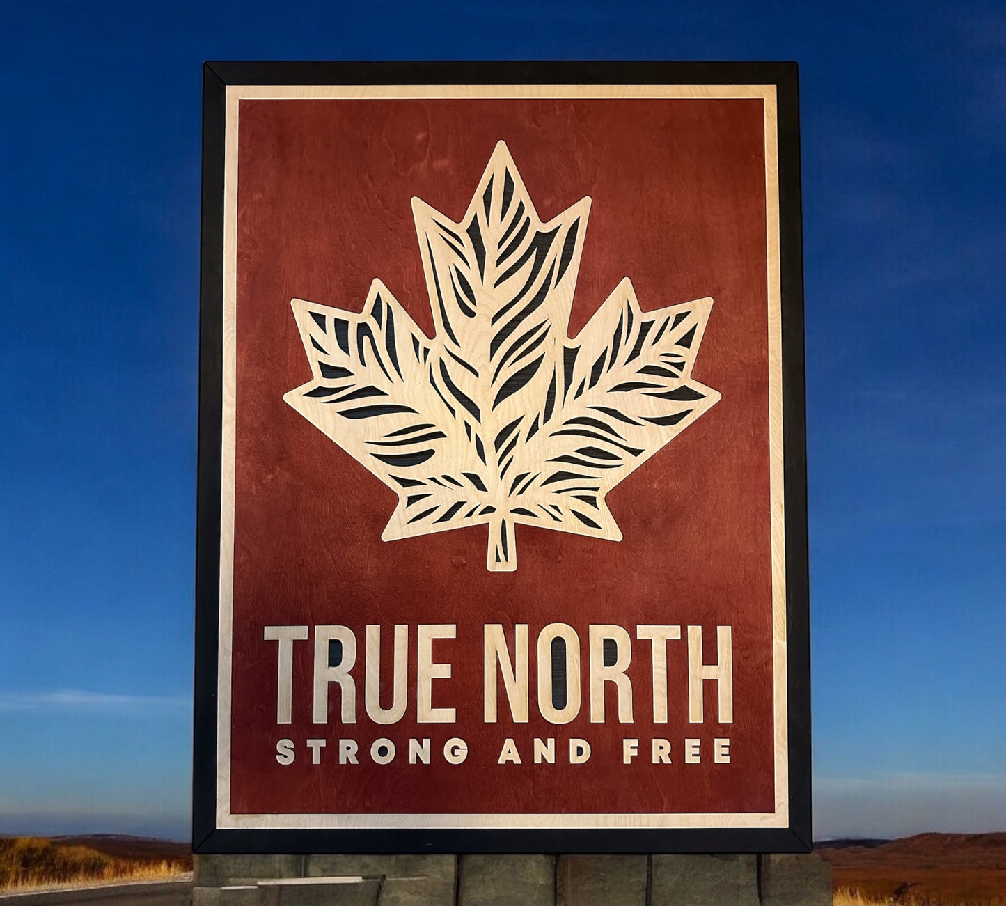 MIAGILASER True North Stonrg and Free Layered Wooden Wall Decor, 30"x20" Wood Wall Art, Canada Wood Decor, Layered Wall Art, Laser Cut Wall Art