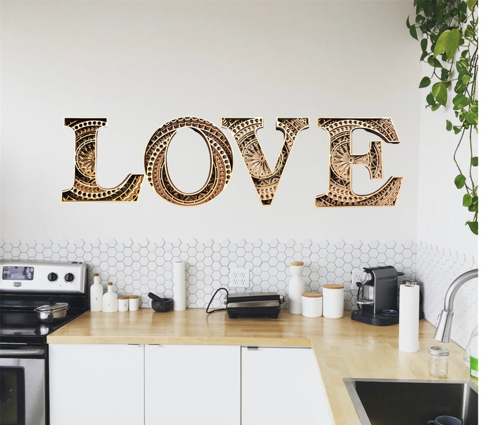 MIAGILASER Multi-layer Letter Wooden Wall Decor, 3D Wood Wall Art, Wood Letter, Multi-layered Wall Art, Laser Cut Wall Art