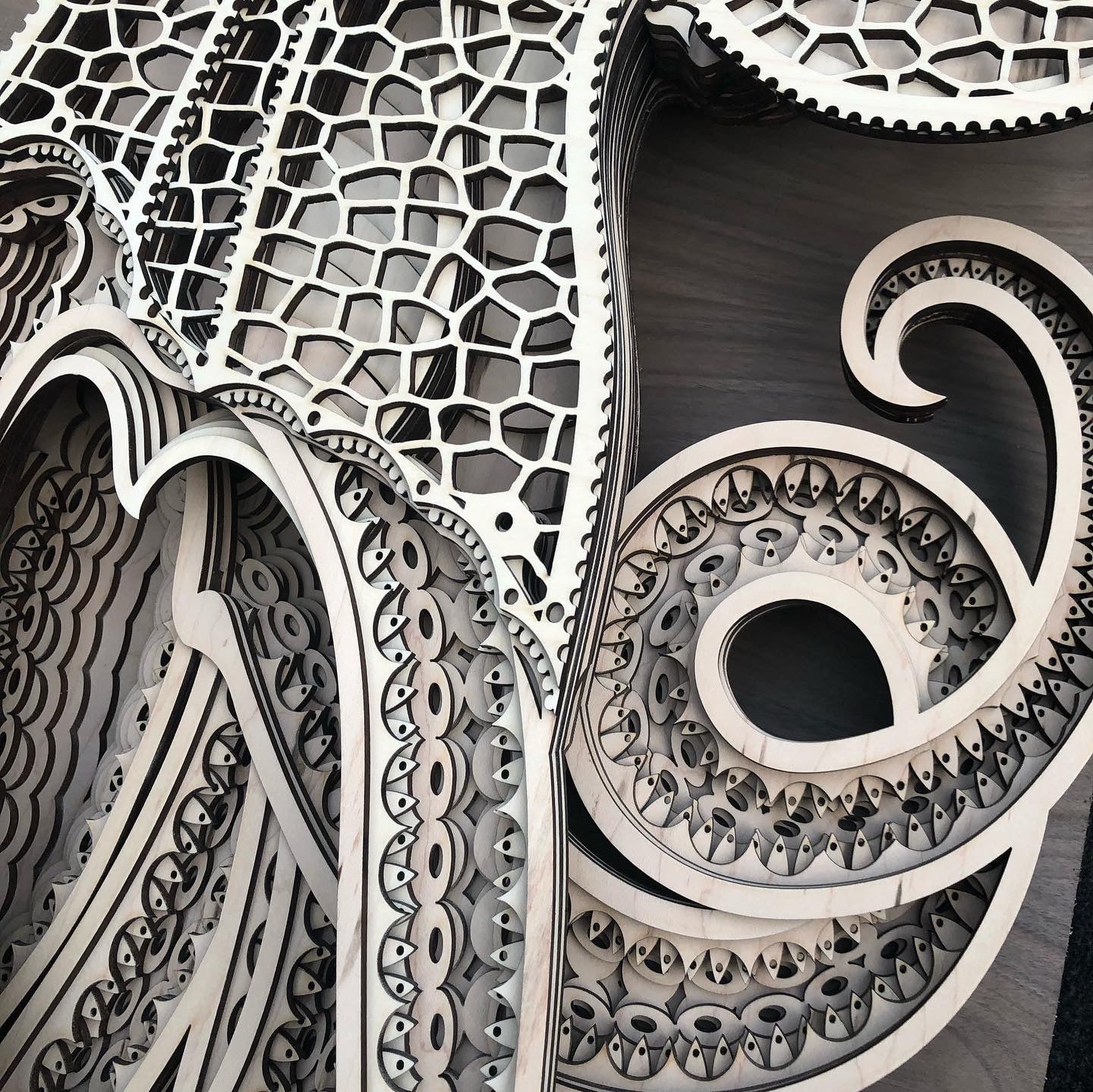 MIAGILASER Octopus Multi-layer Wooden Wall Decor, 3D Wood Wall Art, Wood Mandala, Multi-layered Wall Art, Laser Cut Wall Art