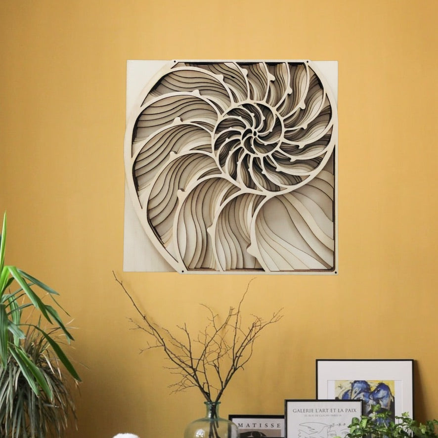 MIAGILASER Nautilus Shell Multi-layer Wooden Wall Decor, 3D Wood Wall Art, Wood Mandala, Multi-layered Wall Art, Laser Cut Wall Art