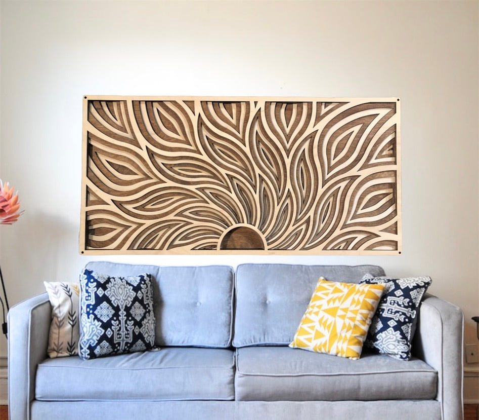 MIAGILASER Sunrise Multi-layer Wooden Stained Wall Decor, 3D Wood Wall Art, Wood Mandala, Multi-layered Wall Art, Laser Cut Wall Art