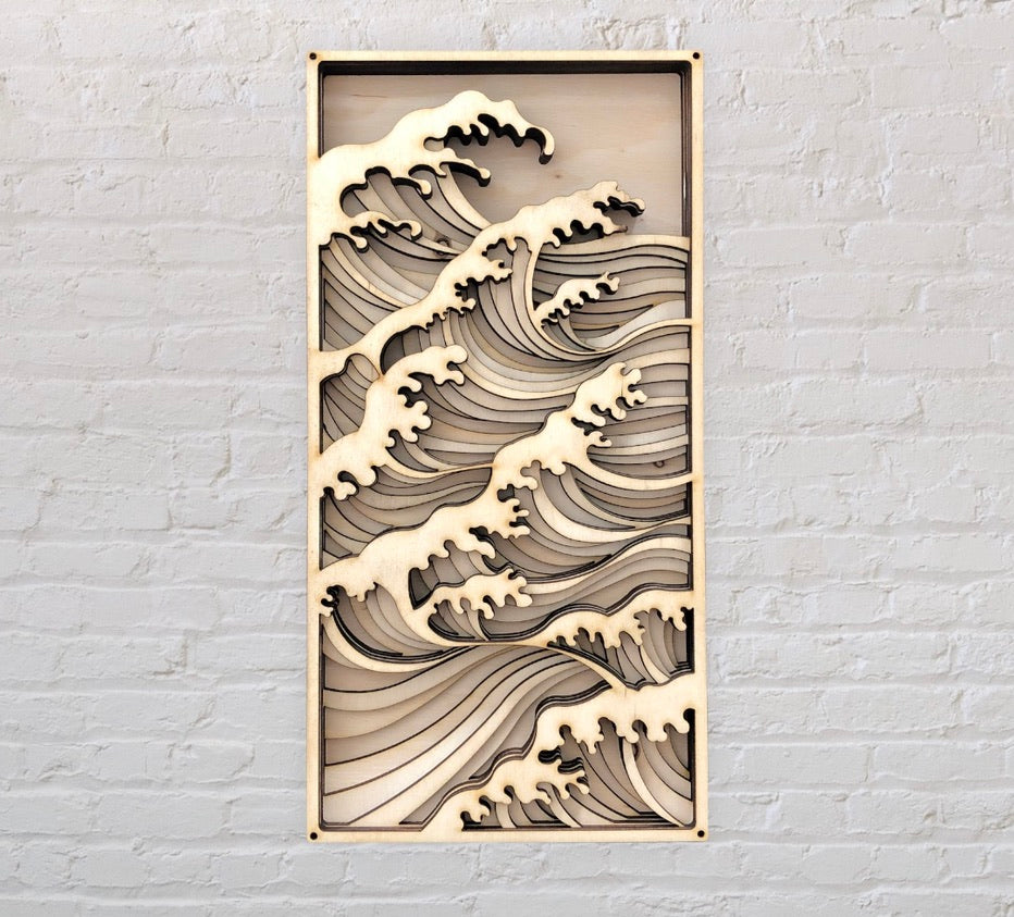 Décoration murale en bois multicouche MIAGILASER Ocean Wave, art mural en bois 3D, mandala en bois, art mural multicouche, art mural découpé au laser