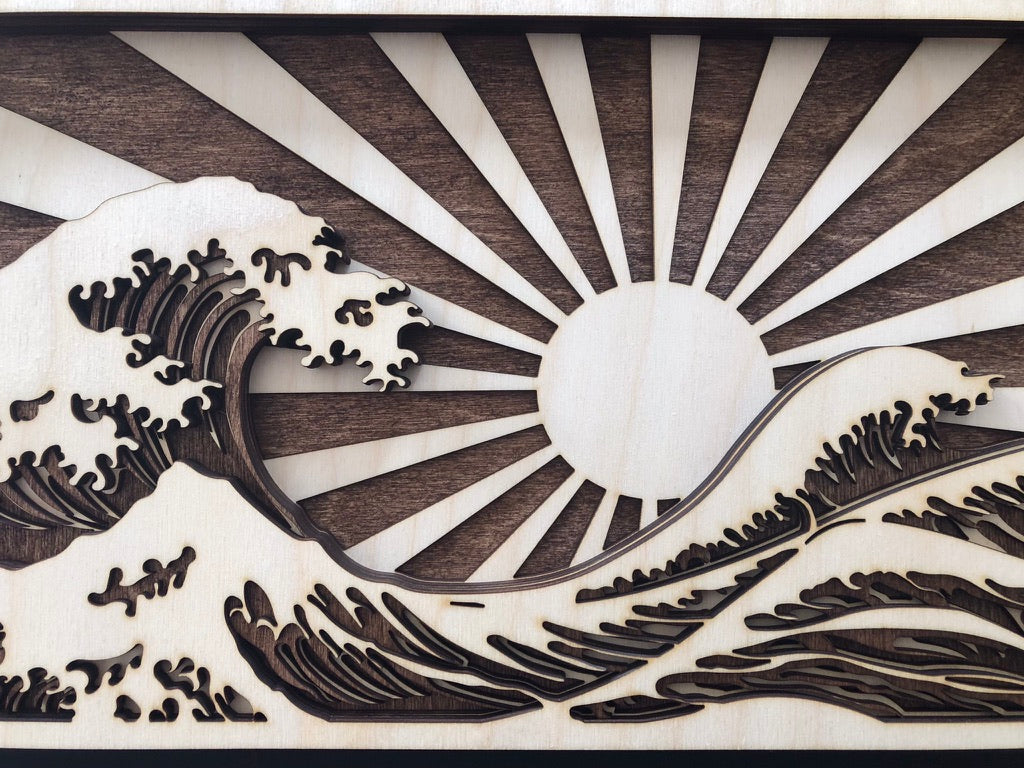 MIAGILASER Beach Sunrise Többrétegű Fa Faldekoráció, 3D Fa Falikép, Fa Mandala, Többrétegű Falikép, Lézerrel Vágott Falikép