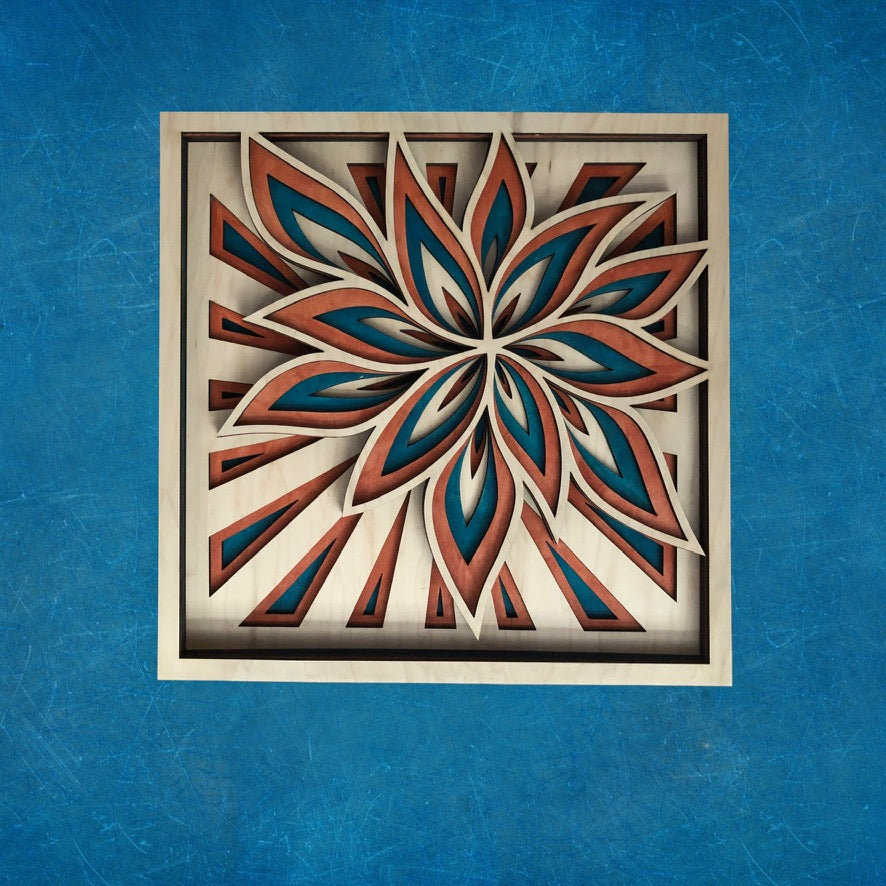 MIAGILASER Flower Multi-layer Wooden Wall Decor, Flower Color 3D Wood Wall Art, Maple Wood Mandala, Multi-layered Wall Art, Laser Cut Wall Art