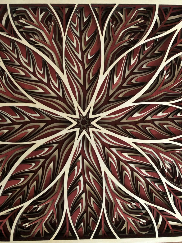 MIAGILASER Flower Multi-layer Wooden Wall Decor, Flower Burst Color 3D Wood Wall Art, Wood Mandala, Multi-layered Wall Art, Laser Cut Wall Art