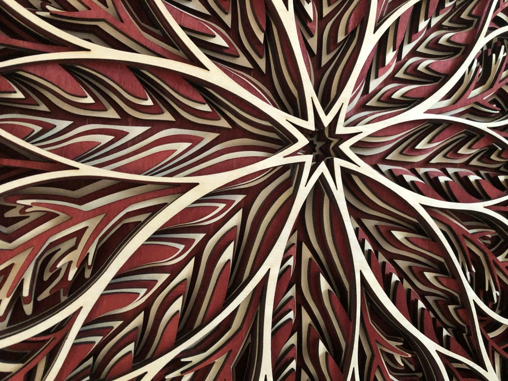 MIAGILASER Flower Multi-layer Wooden Wall Decor, Flower Burst Color 3D Wood Wall Art, Wood Mandala, Multi-layered Wall Art, Laser Cut Wall Art