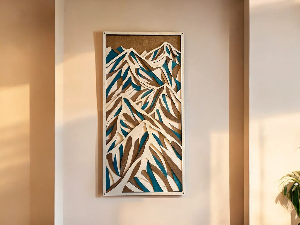 Décoration murale en bois multicouche MIAGILASER Montagnes, Art mural en bois 3D, Mandala en bois, Sommet, Art mural de montagne, Art mural découpé au laser