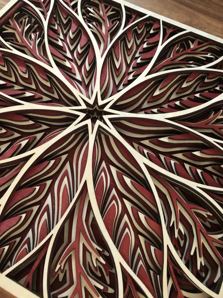 MIAGILASER Flower Multi-layer Wooden Wall Decor, Flower Burst Color 3D Wood Wall Art, Wood Mandala, Multi-layered Wall Art, Laser Cut Wall Art