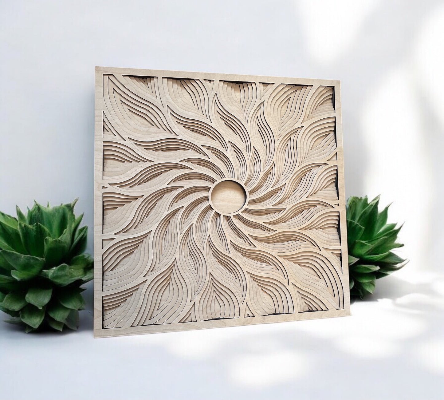 MIAGILASER Multi-layer Wooden Sun Wall Decor, Sun Ray, Sun Wave, 3D Wood Wall Art, Wood Mandala, Multi-layered Wall Art, Laser Cut Wall Art