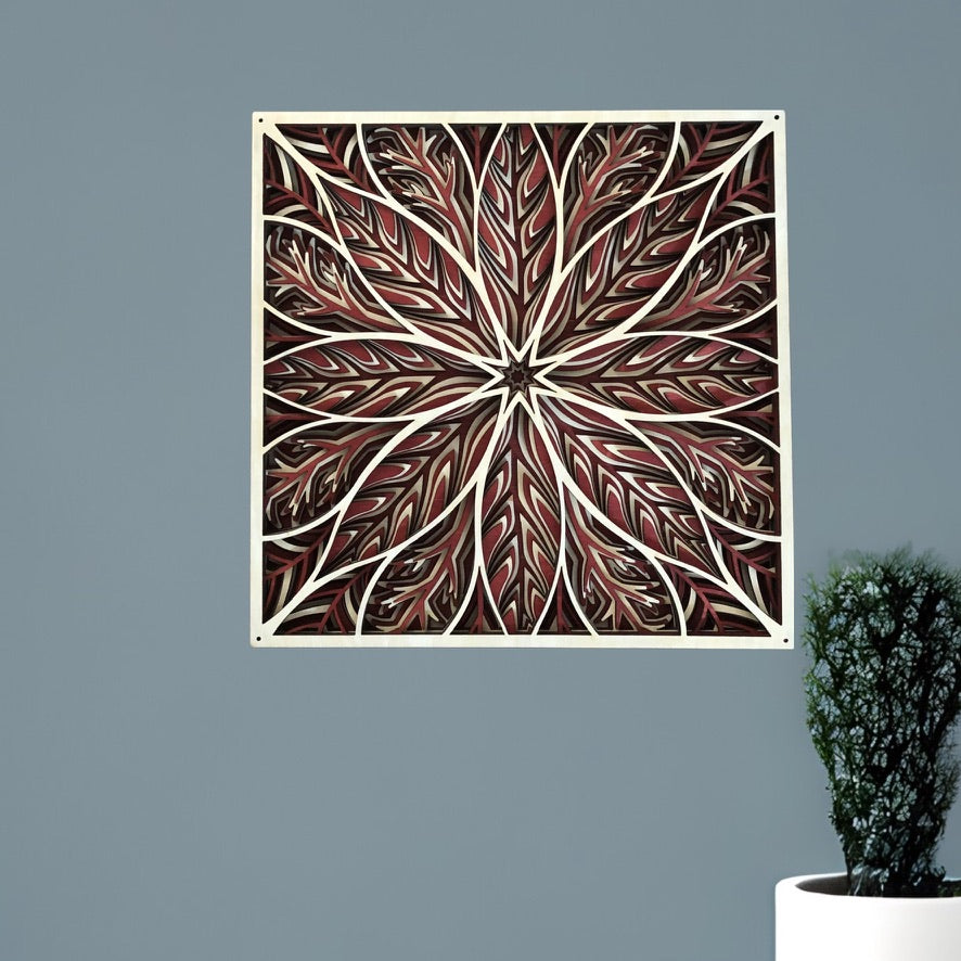 MIAGILASER Flower Multi-layer Wooden Wall Decor, Flower Burst Color 3D Wood Wall Art, Wood Mandala, Multi-layered Wall Art, Laser Cut Wall Art