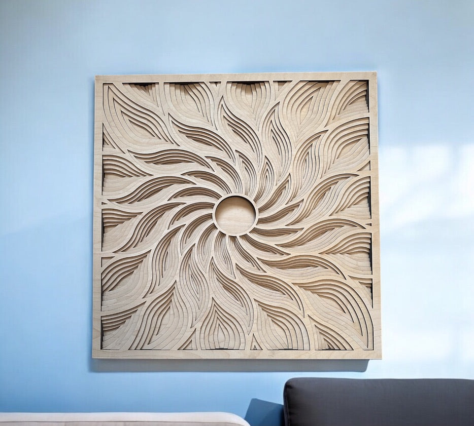 MIAGILASER Multi-layer Wooden Sun Wall Decor, Sun Ray, Sun Wave, 3D Wood Wall Art, Wood Mandala, Multi-layered Wall Art, Laser Cut Wall Art
