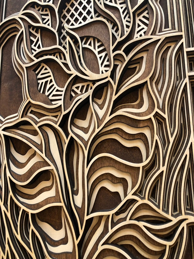 MIAGILASER Sunflower Multi-layer Wooden Wall Decor, 3D Wood Wall Art, Wood Mandala, Multi-layered Wall Art, Laser Cut Wall Art
