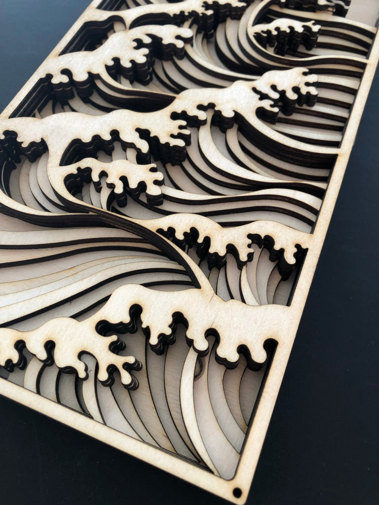 Décoration murale en bois multicouche MIAGILASER Ocean Wave, art mural en bois 3D, mandala en bois, art mural multicouche, art mural découpé au laser