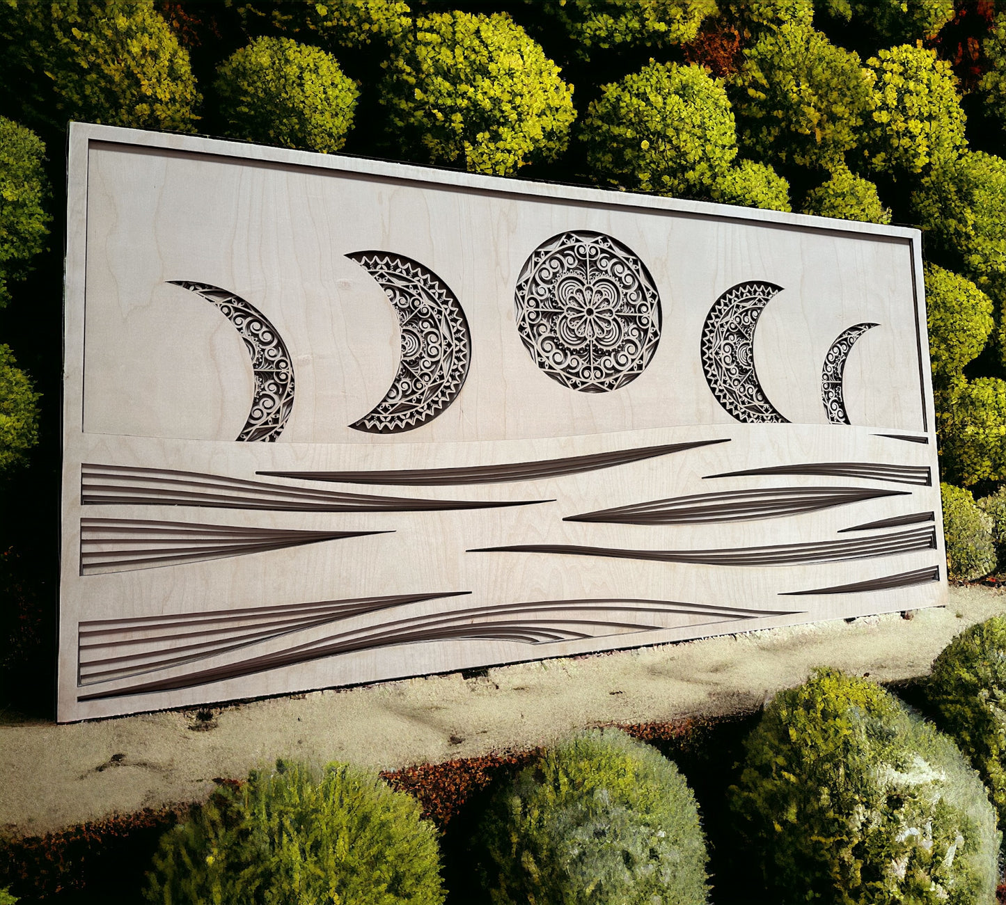Décoration murale en bois multicouche MIAGILASER Phases de lune, Art mural en bois 3D Lune et Eau, Mandala en bois, Art multicouche, Art mural découpé au laser